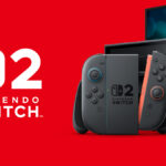 Nintendo Switch 2 με μαγνητικά Joy-Con και βάση σύνδεσης, σε κόκκινο φόντο.